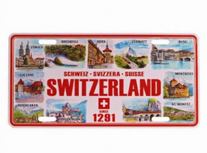 DECORATIVE METAL SIGN - CAR PLATE 30X15CM, WHITE WITH CITY VIEW