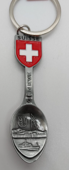 KEYRING WITH A SPOON BOTTLE OPENER SWISS FLAG AND GENEVA