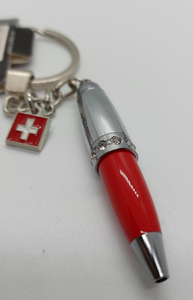 KEYRING PEN RED AND SILVER WITH SWISS FLAG