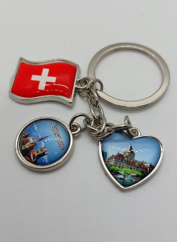 KEYRING WITH SWISS FLAG & PICTURE OF LAUSANNE
