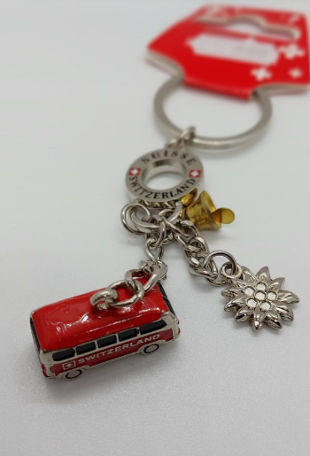 KEYRING WITH BUS & EDELWEISS & SMALL BELL