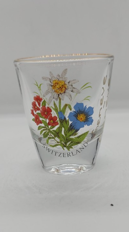 SHOT GLASS WITH EDELWEISS FLOWERS