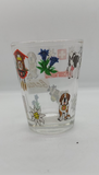 SHOT GLASS WITH EDELWEISS, CUCKOO, COW AND DOG