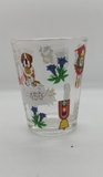 SHOT GLASS WITH EDELWEISS, CUCKOO, COW AND DOG