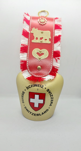 MEDIUM BELL - SWITZERLAND FLAG WITH FLOWERS & COW GENEVA RED