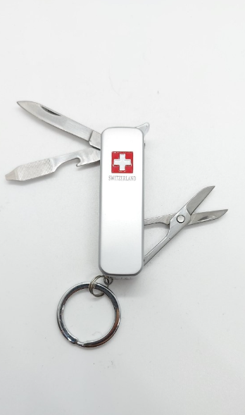 LIGHTER - SWITZERLAND FLAG SILVER WITH KNIFE & SCISSORS