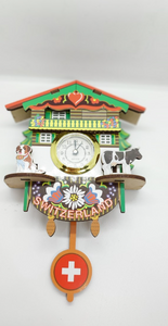 MAGNET CUCKOO CLOCK - CLOCK & ST BERNARD & COW WITH SWITZERLAND FLAG